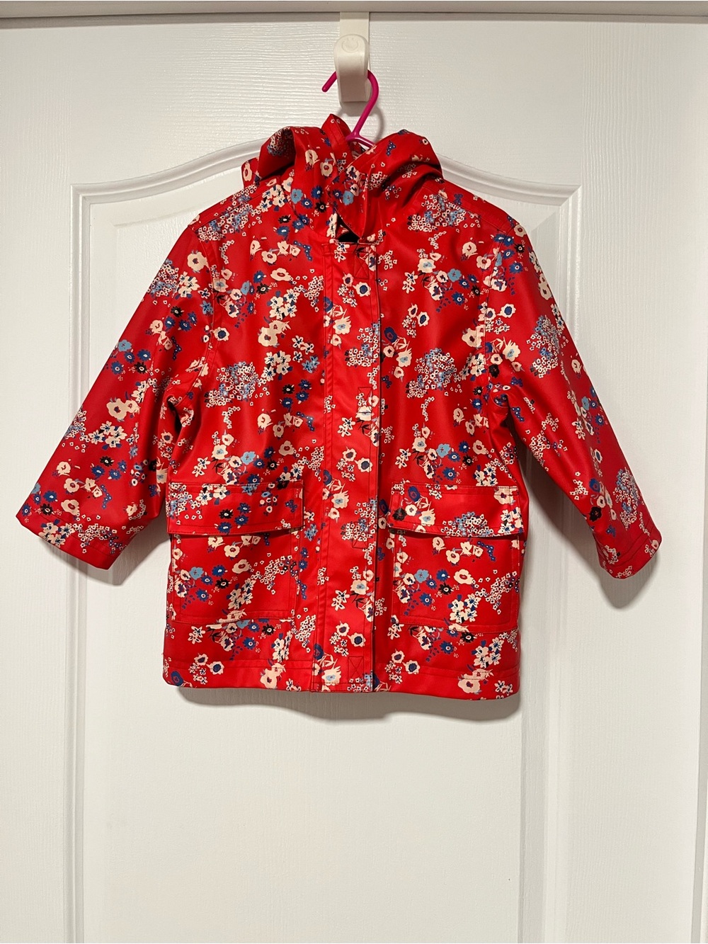 Petit Bateau Red Floral Hooded Raincoat for Kids